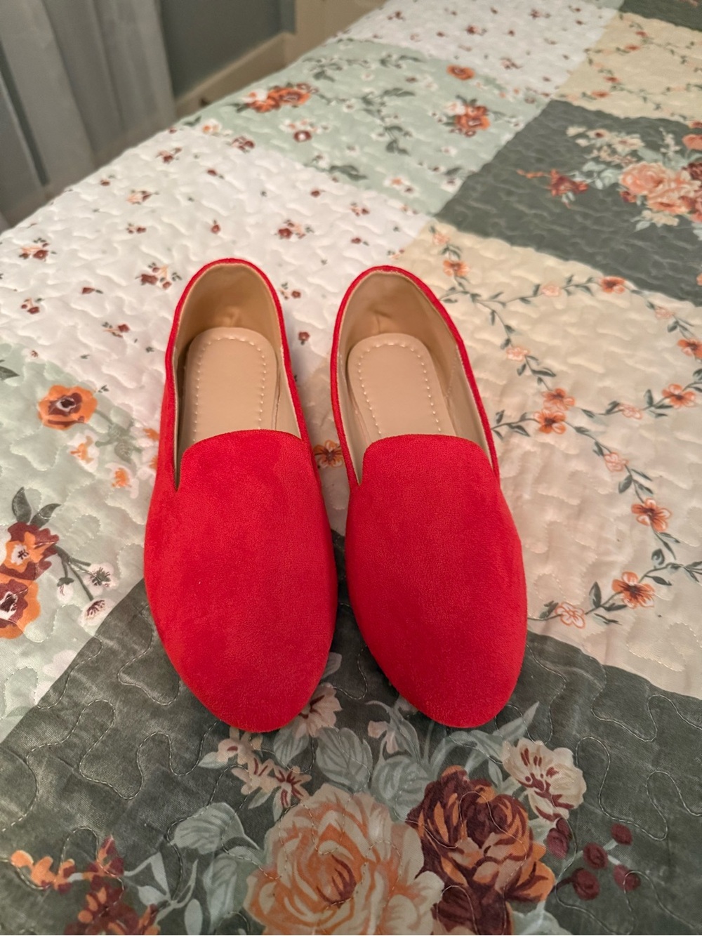 Women's Red Suede Slip-On Loafers